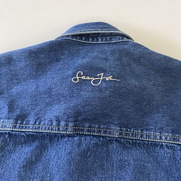 VINTAGE Sean‎ John Denim Jean Shirt Mens Medium Hip Hop Y2K Button Up Streetwear - Picture 5 of 12